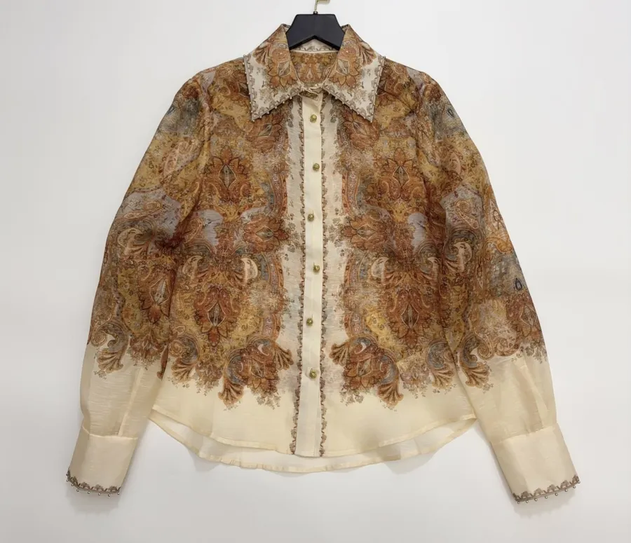 Retro Printed Top in Beige, product view 02
