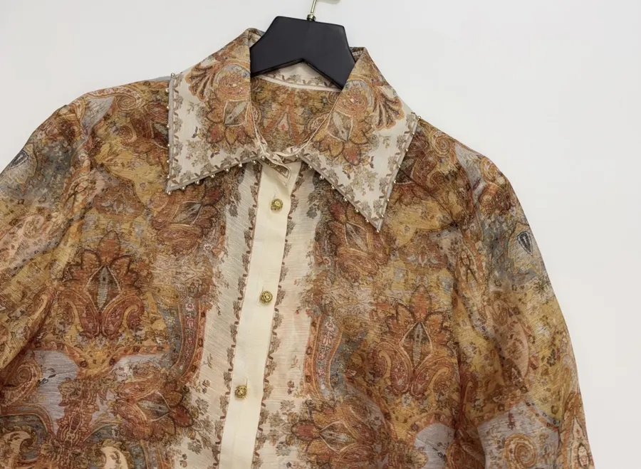Retro Printed Top in Beige, product view 03