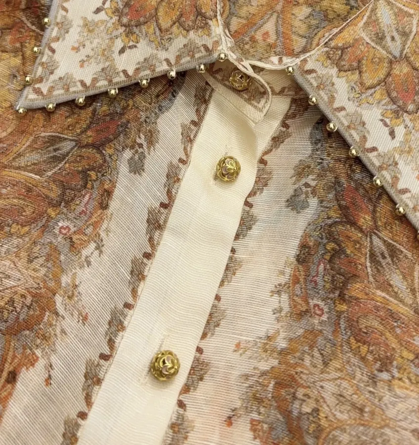 Retro Printed Top in Beige, product view 05