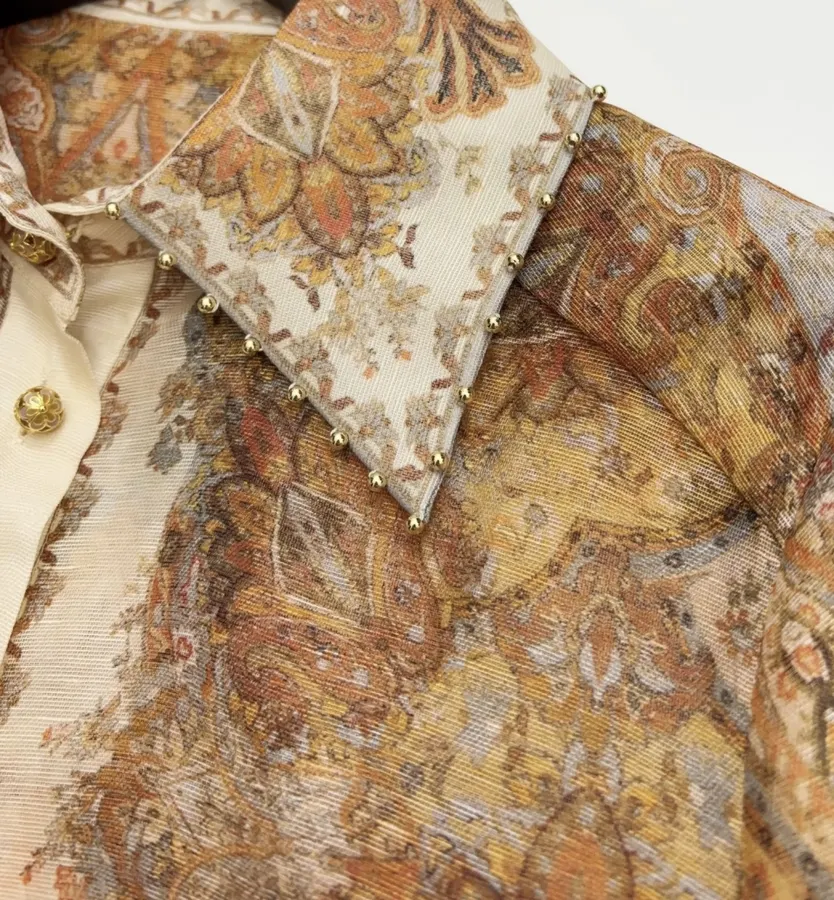 Retro Printed Top in Beige, product view 06
