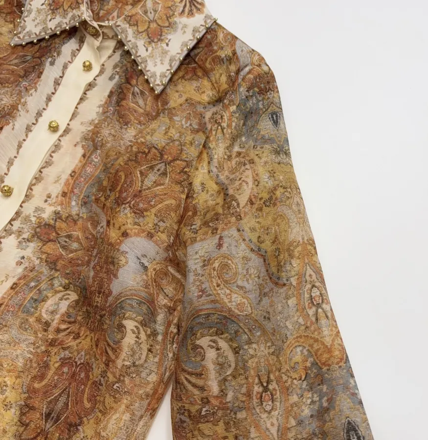 Retro Printed Top in Beige, product view 07