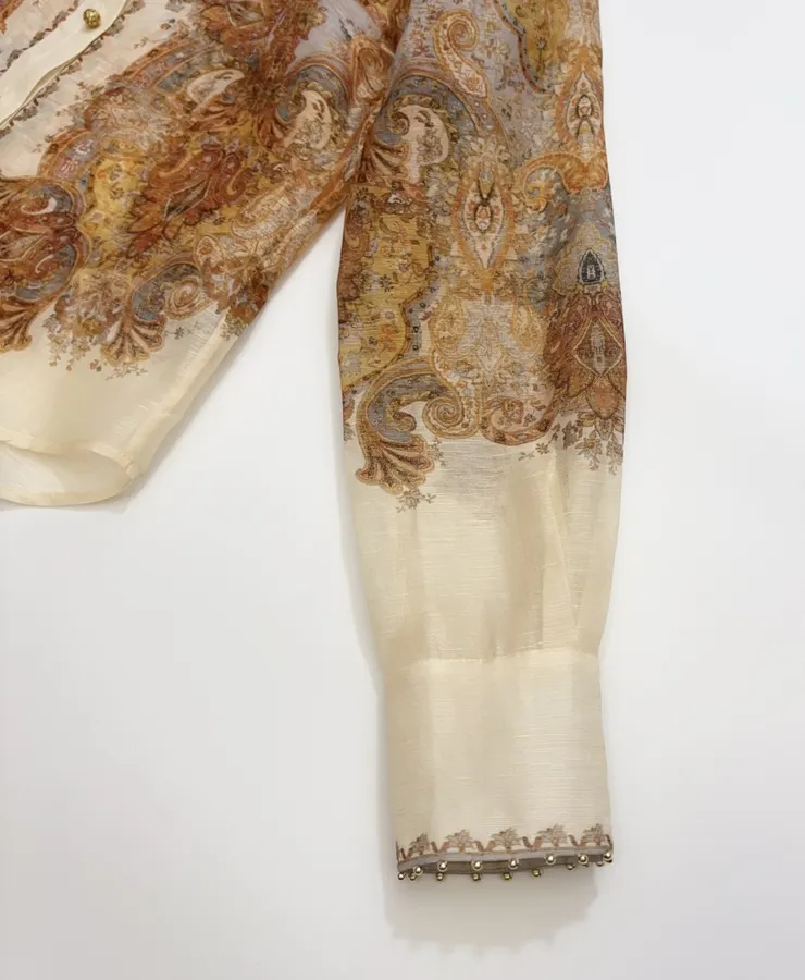 Retro Printed Top in Beige, product view 10