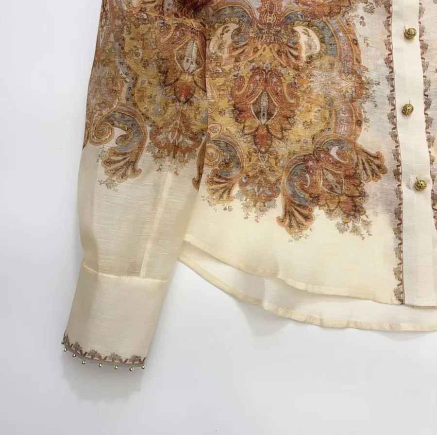 Retro Printed Top in Beige, product view 12