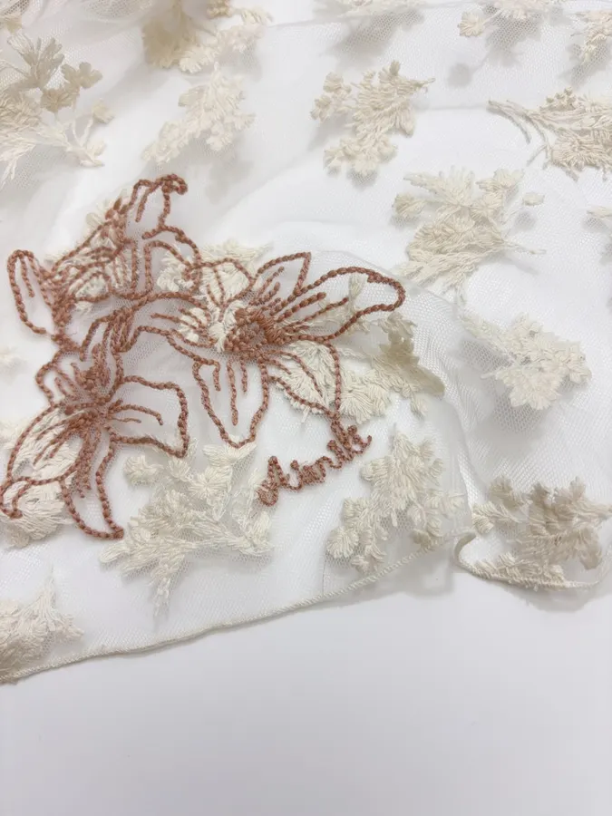 Niche Embroidered Lace Triangle Scarf, Thin Neck Tie Soft Headscarf, Layered Silk Scarf in Ivory, product view 14