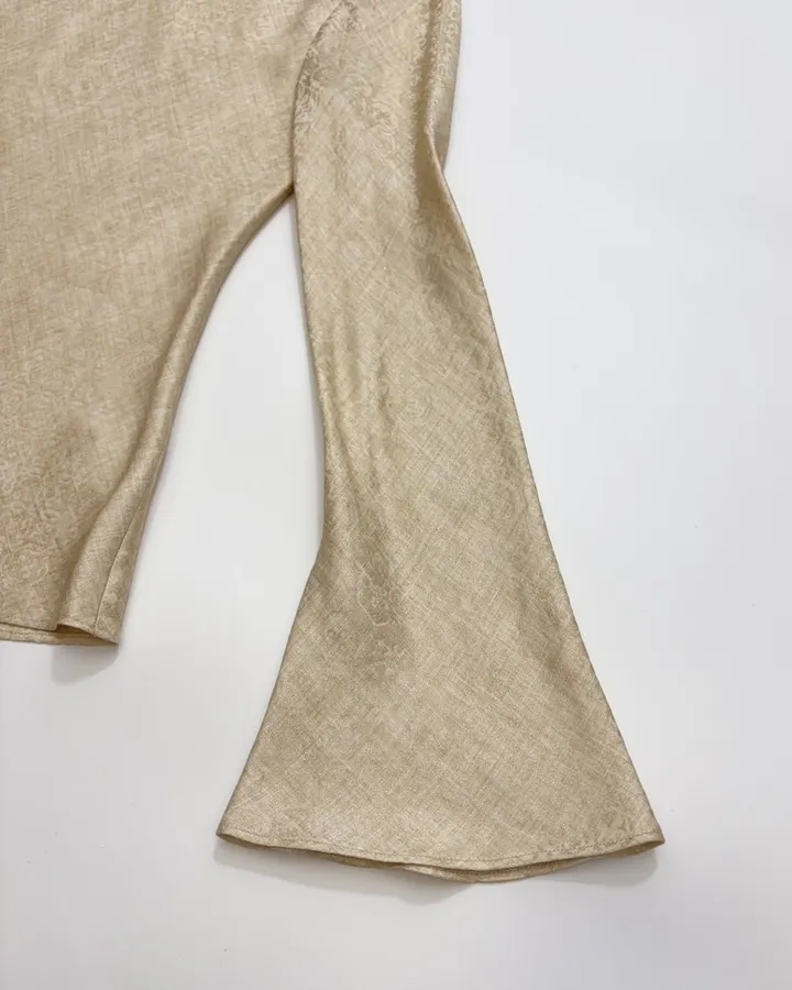 Retro-style Merino Wool Blend Jacquard Slim-fit One-shoulder Round-neck Long-sleeve Shirt in Oatmeal, product view 06