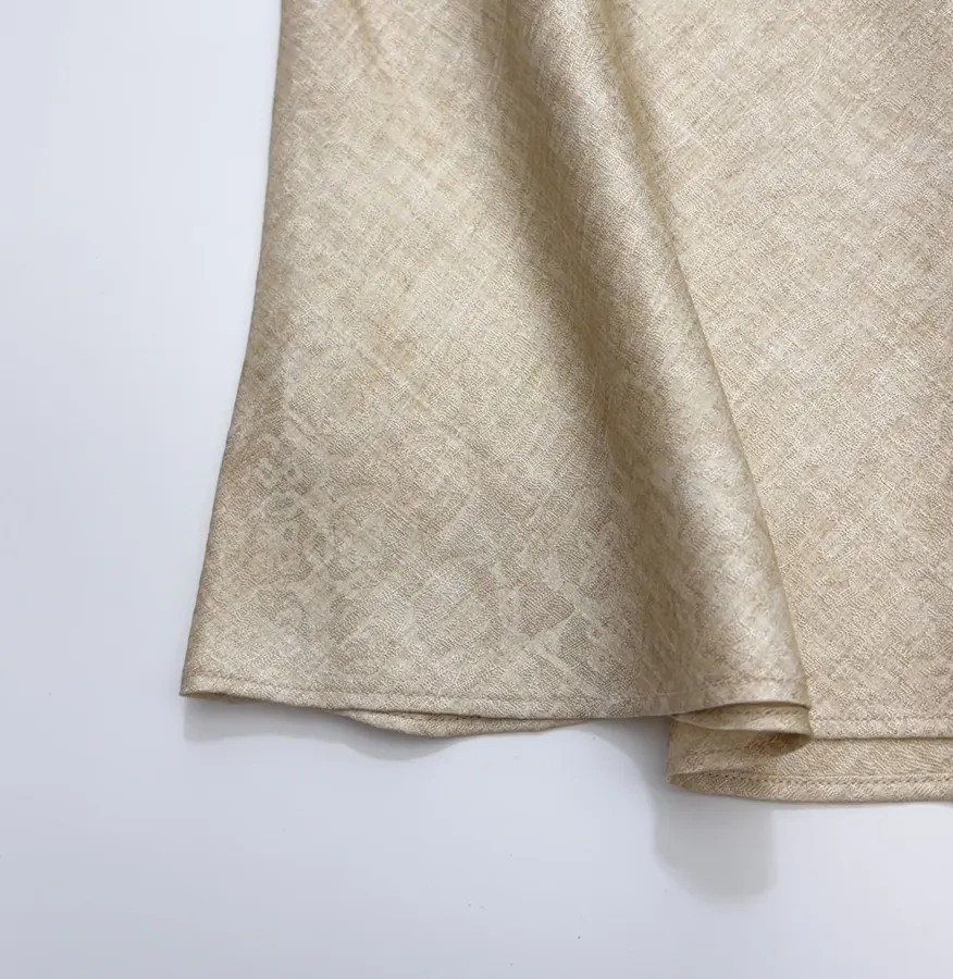 Retro-style Merino Wool Blend Jacquard Slim-fit One-shoulder Round-neck Long-sleeve Shirt in Oatmeal, product view 10