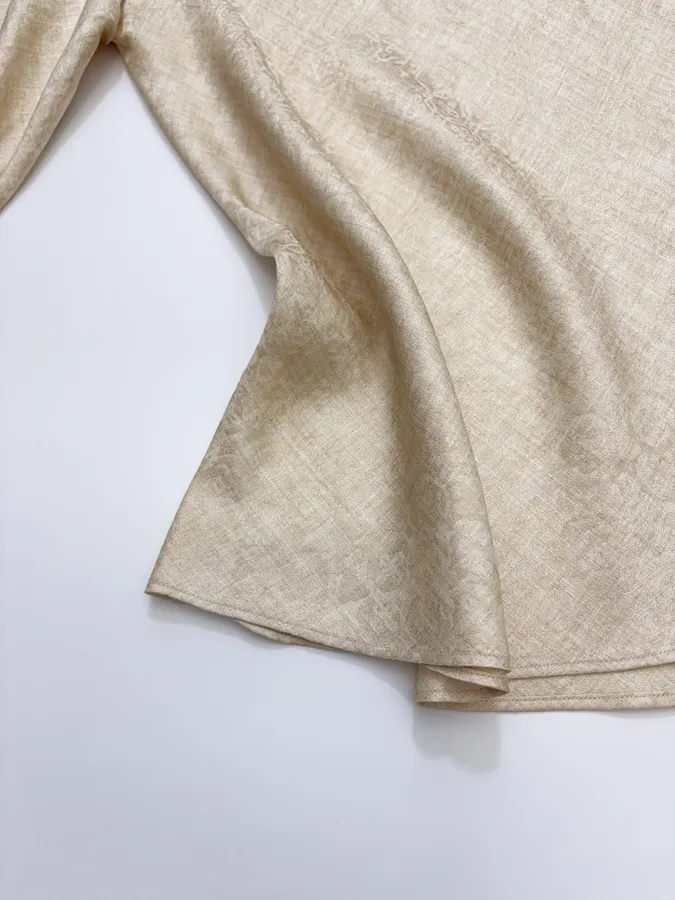 Retro-style Merino Wool Blend Jacquard Slim-fit One-shoulder Round-neck Long-sleeve Shirt in Oatmeal, product view 11