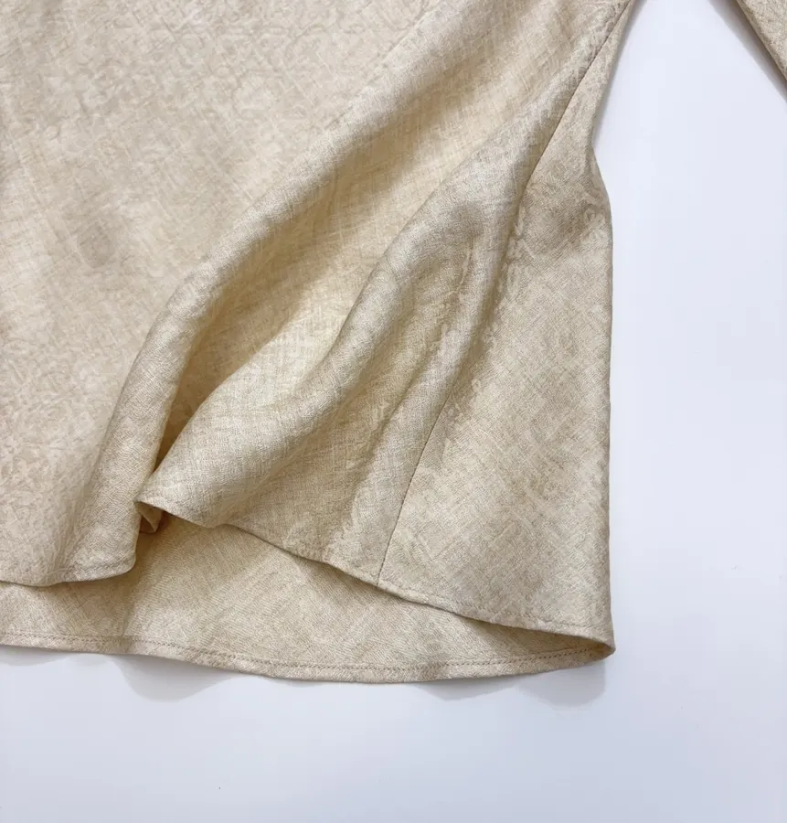 Retro-style Merino Wool Blend Jacquard Slim-fit One-shoulder Round-neck Long-sleeve Shirt in Oatmeal, product view 14