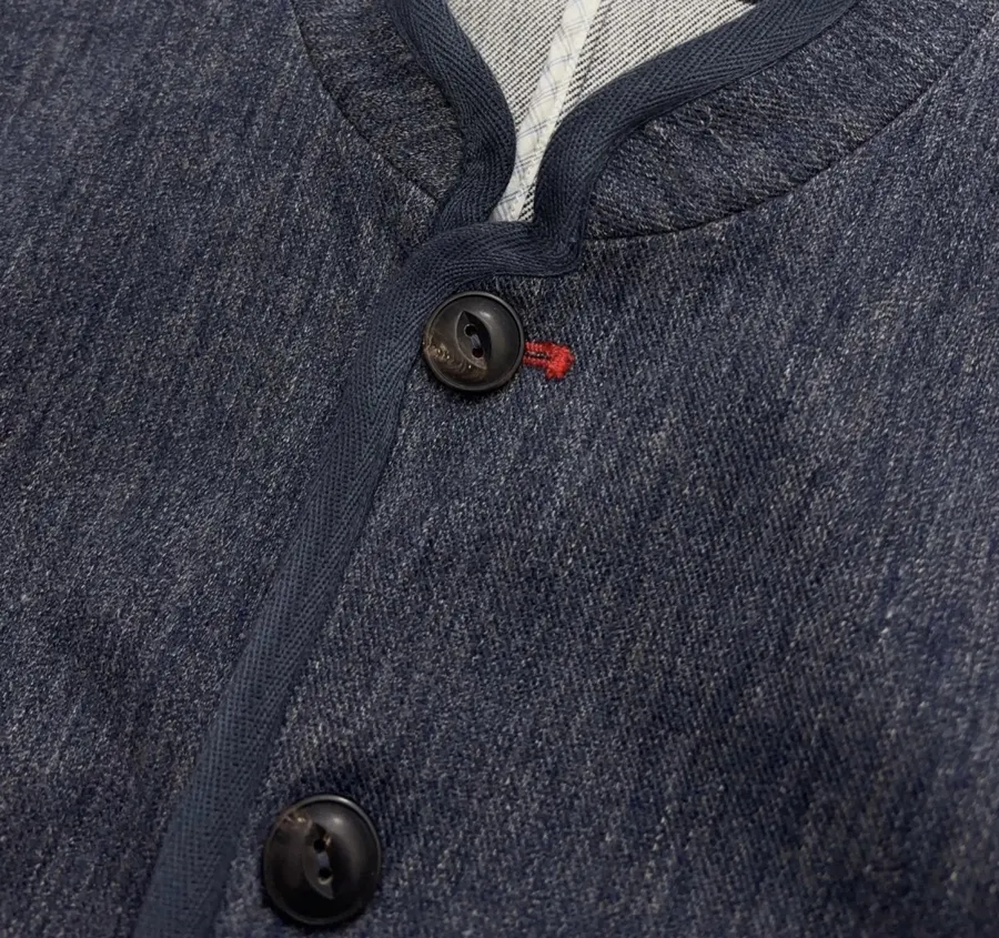 Deep Blue Dyed Tencel-Cotton Blend Jacket with Woven Trimmed Stand Collar in Navy, product view 04