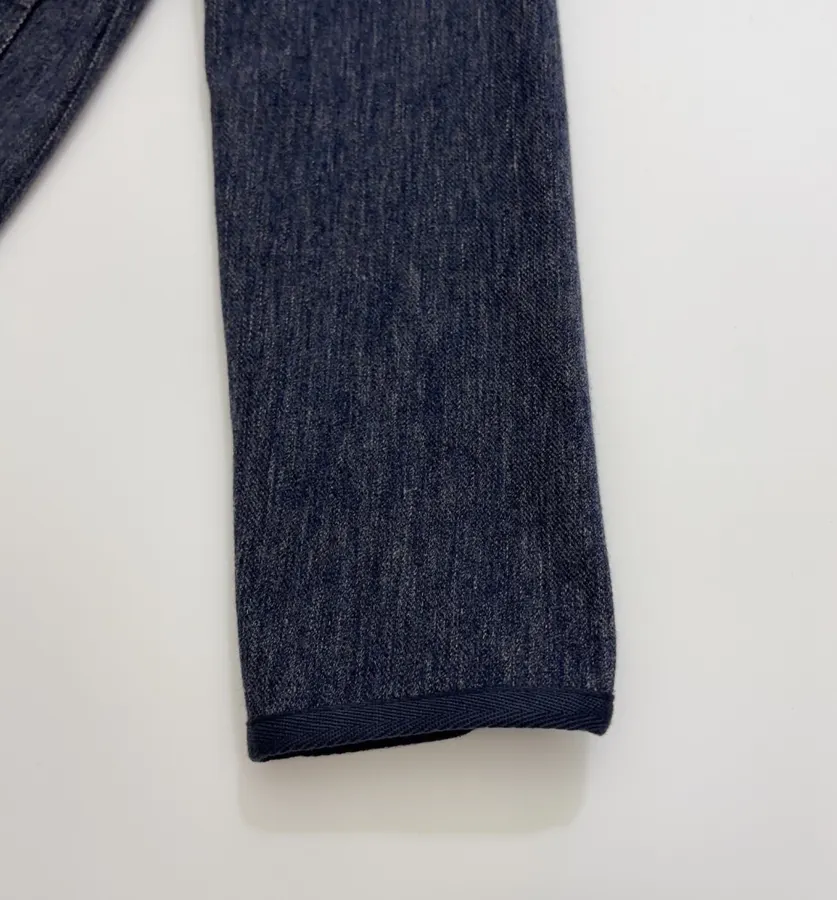 Deep Blue Dyed Tencel-Cotton Blend Jacket with Woven Trimmed Stand Collar in Navy, product view 07