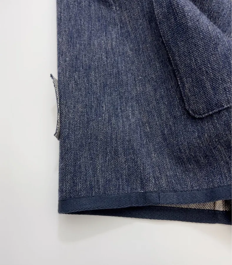 Deep Blue Dyed Tencel-Cotton Blend Jacket with Woven Trimmed Stand Collar in Navy, product view 11