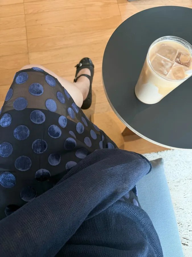 Vintage Mulberry Silk Velvet Polka-Dot High-Waisted Straight-Leg Slit Double-Layer Skirt in Black, product view 02