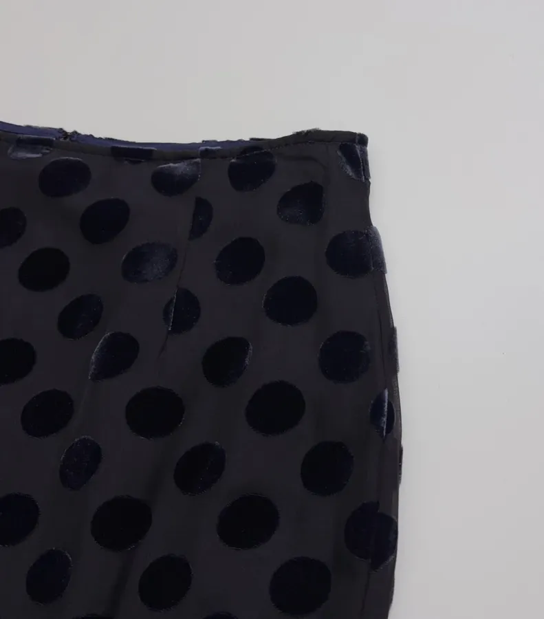 Vintage Mulberry Silk Velvet Polka-Dot High-Waisted Straight-Leg Slit Double-Layer Skirt in Black, product view 05