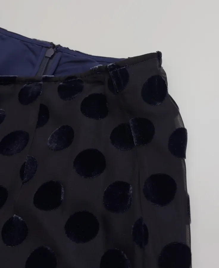 Vintage Mulberry Silk Velvet Polka-Dot High-Waisted Straight-Leg Slit Double-Layer Skirt in Black, product view 06