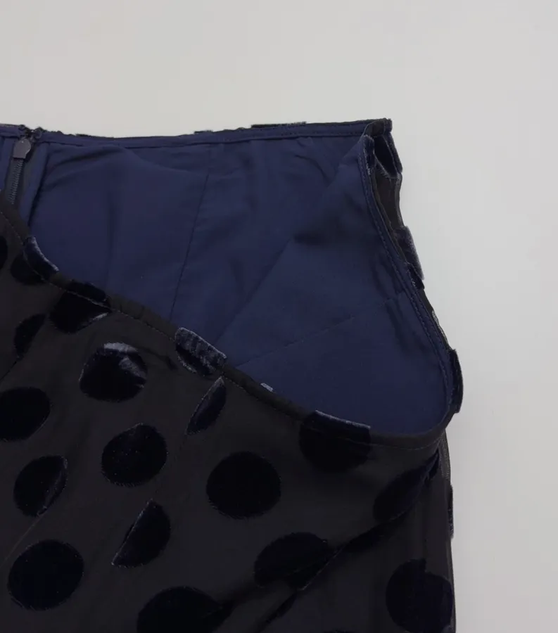 Vintage Mulberry Silk Velvet Polka-Dot High-Waisted Straight-Leg Slit Double-Layer Skirt in Black, product view 07