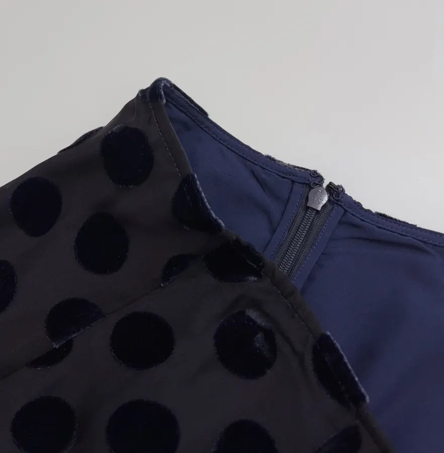 Vintage Mulberry Silk Velvet Polka-Dot High-Waisted Straight-Leg Slit Double-Layer Skirt in Black, product view 09