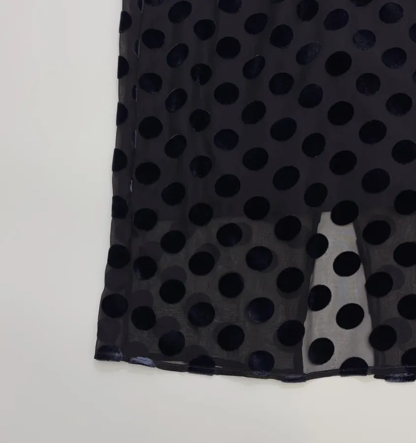 Vintage Mulberry Silk Velvet Polka-Dot High-Waisted Straight-Leg Slit Double-Layer Skirt in Black, product view 11