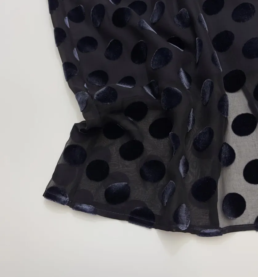 Vintage Mulberry Silk Velvet Polka-Dot High-Waisted Straight-Leg Slit Double-Layer Skirt in Black, product view 12