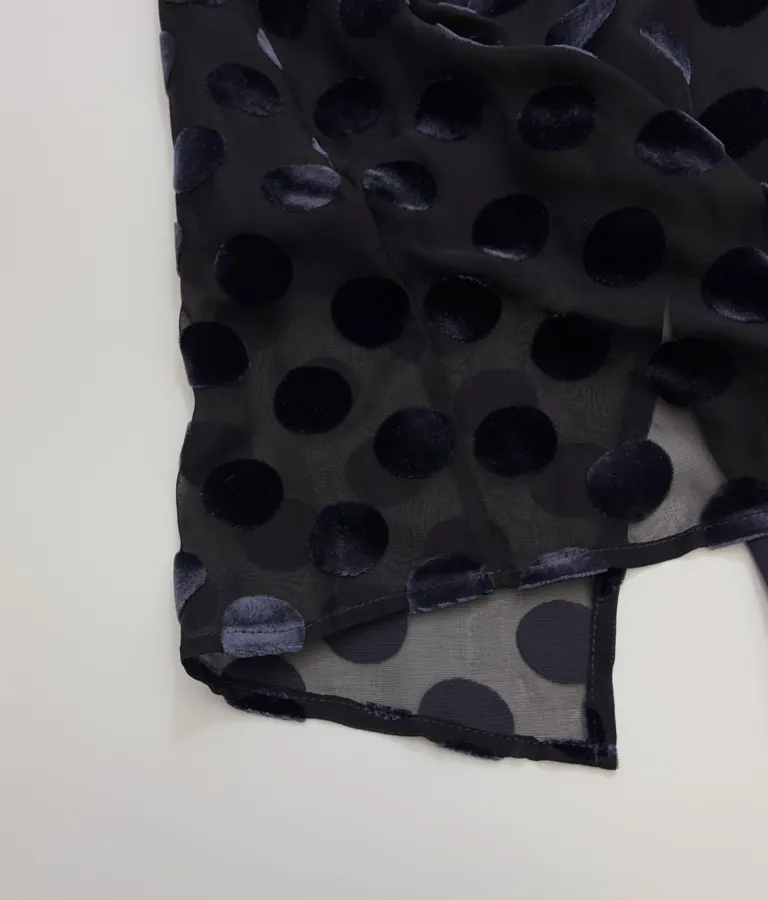 Vintage Mulberry Silk Velvet Polka-Dot High-Waisted Straight-Leg Slit Double-Layer Skirt in Black, product view 13
