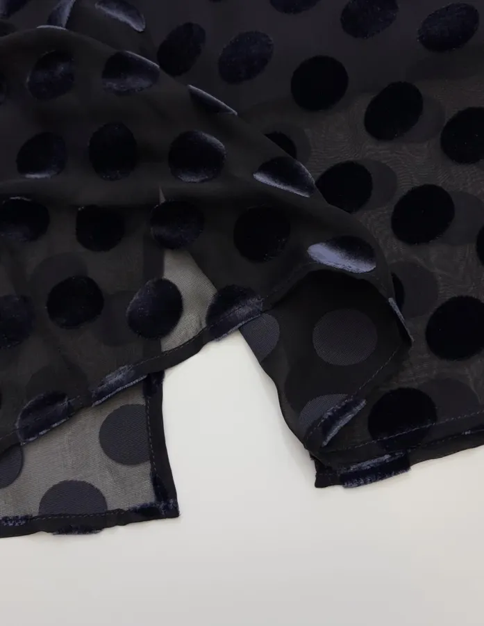 Vintage Mulberry Silk Velvet Polka-Dot High-Waisted Straight-Leg Slit Double-Layer Skirt in Black, product view 14