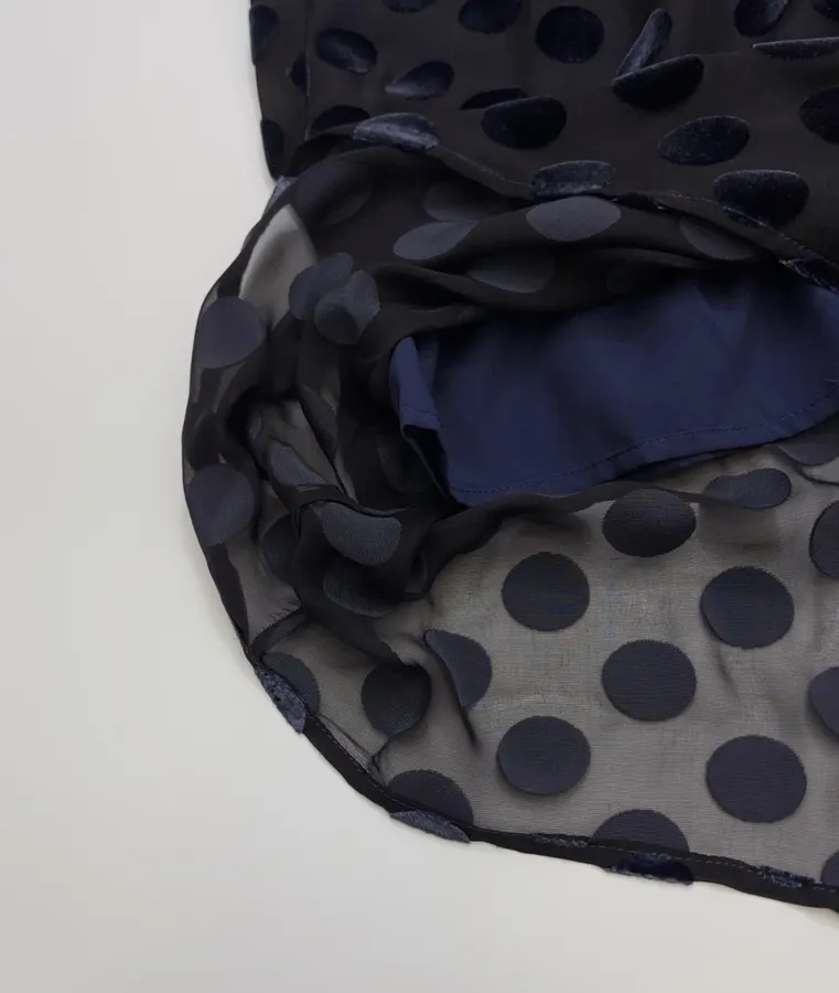 Vintage Mulberry Silk Velvet Polka-Dot High-Waisted Straight-Leg Slit Double-Layer Skirt in Black, product view 15