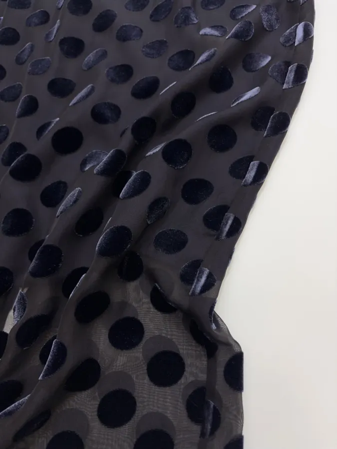 Vintage Mulberry Silk Velvet Polka-Dot High-Waisted Straight-Leg Slit Double-Layer Skirt in Black, product view 16