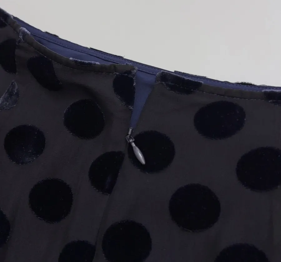 Vintage Mulberry Silk Velvet Polka-Dot High-Waisted Straight-Leg Slit Double-Layer Skirt in Black, product view 20