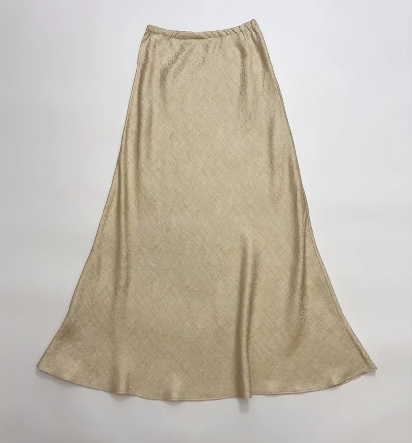 Retro-style Merino Wool Blend Jacquard Slim-fit Bodycon Fishtail Skirt in Oatmeal, product view 01