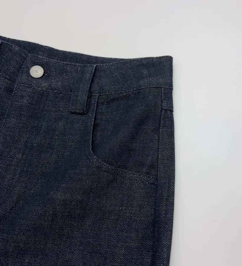 Retro Lace Trimmed Wide Straight-Leg Dark Blue Jeans in Navy, product view 04