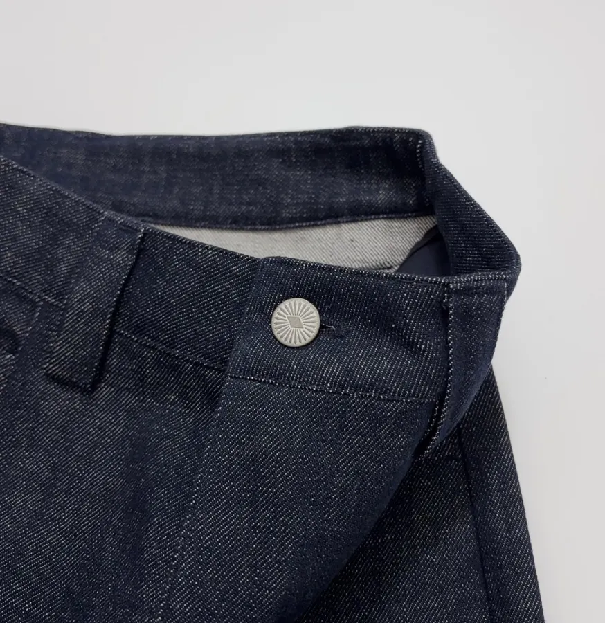 Retro Lace Trimmed Wide Straight-Leg Dark Blue Jeans in Navy, product view 05