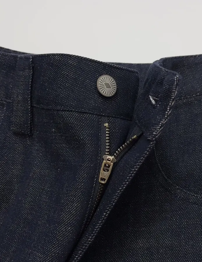 Retro Lace Trimmed Wide Straight-Leg Dark Blue Jeans in Navy, product view 06