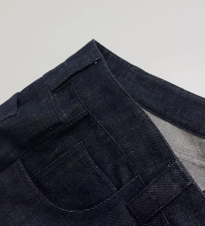 Retro Lace Trimmed Wide Straight-Leg Dark Blue Jeans in Navy, product view 07