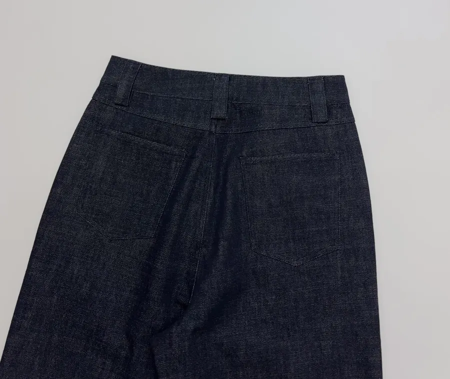 Retro Lace Trimmed Wide Straight-Leg Dark Blue Jeans in Navy, product view 14
