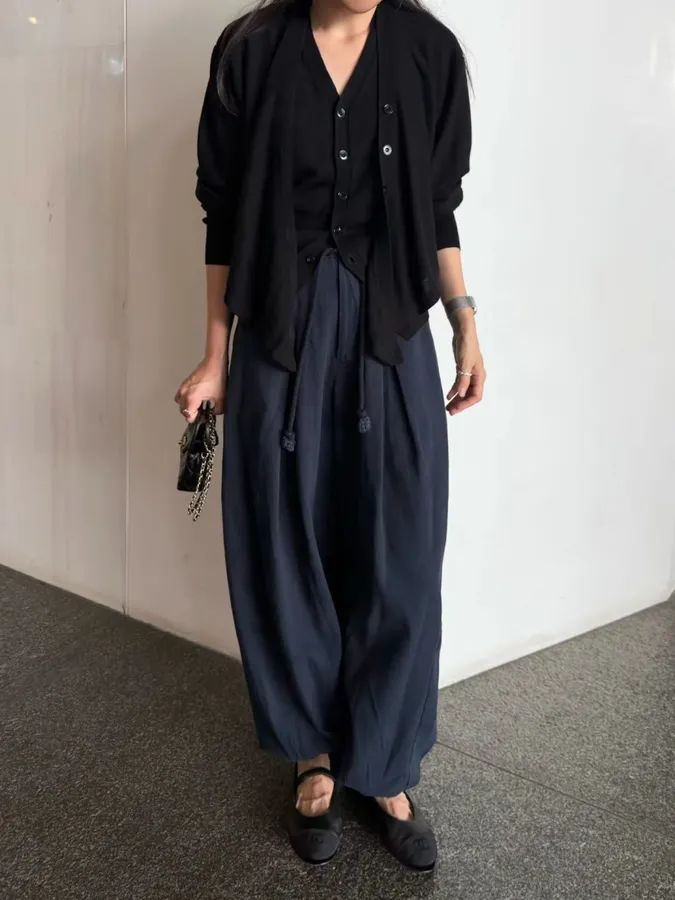 Black Trompe-l'Œil Knit Cardigan in Black, product view 02