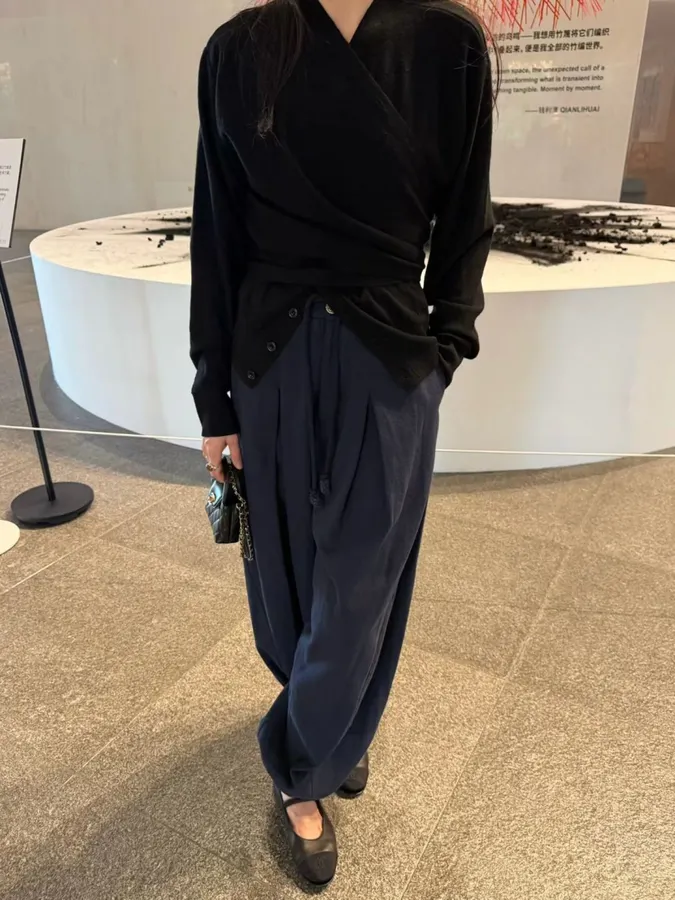 Black Trompe-l'Œil Knit Cardigan in Black, product view 03