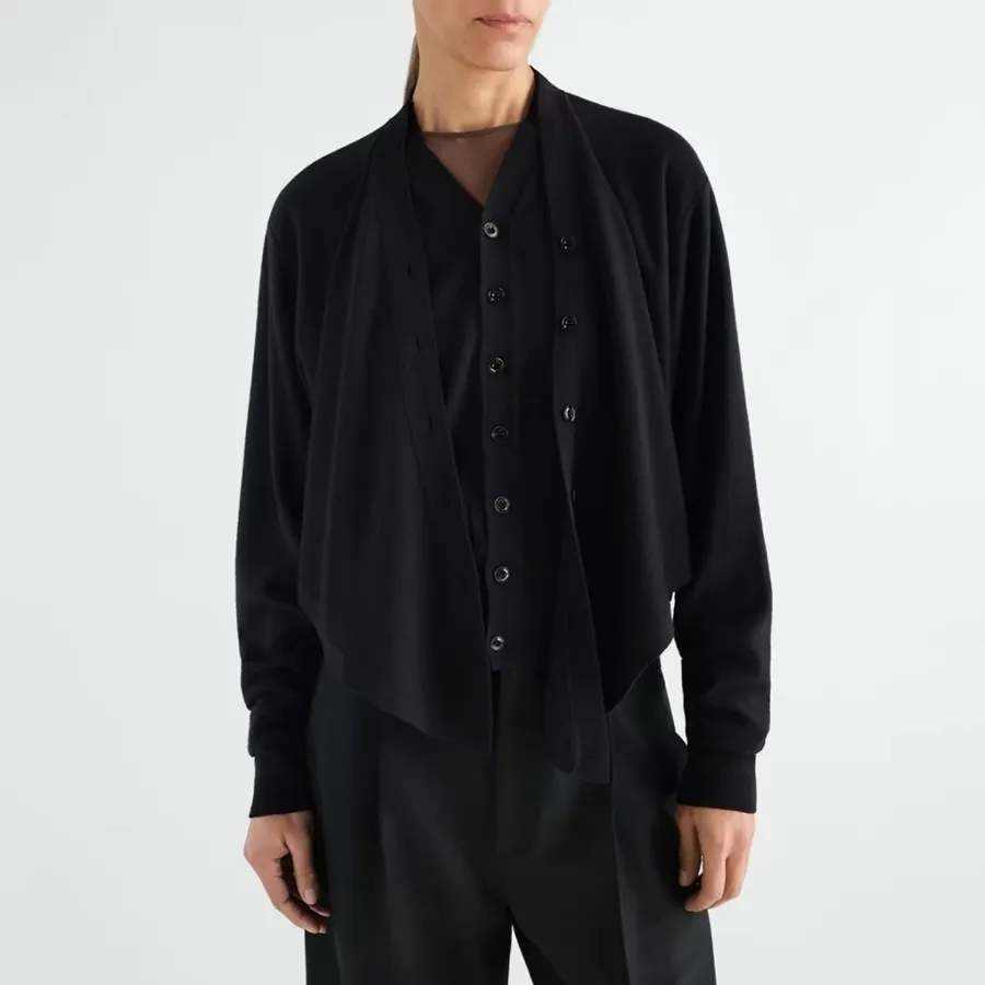 Black Trompe-l'Œil Knit Cardigan in Black, product view 22