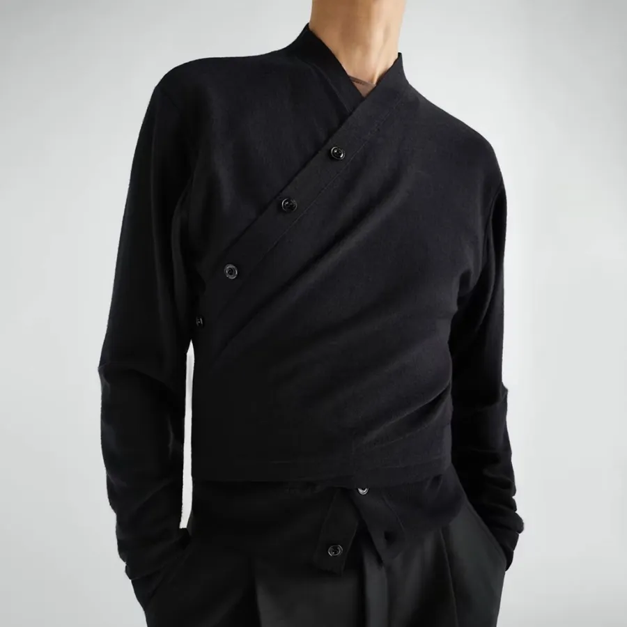 Black Trompe-l'Œil Knit Cardigan in Black, product view 23