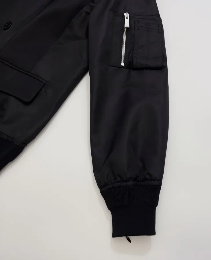 Niche Dark Industrial Patchwork Windbreaker Suit Jacket with Zipper, Outerwear in Black, product view 06