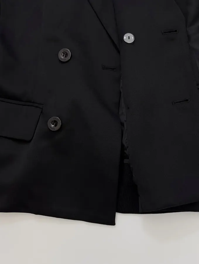 Niche Dark Industrial Patchwork Windbreaker Suit Jacket with Zipper, Outerwear in Black, product view 09