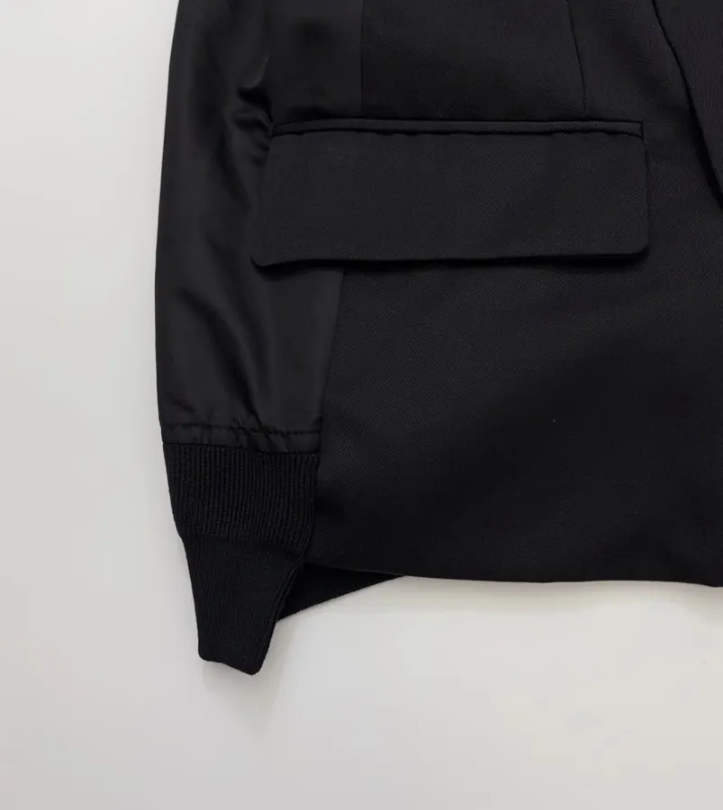 Niche Dark Industrial Patchwork Windbreaker Suit Jacket with Zipper, Outerwear in Black, product view 11