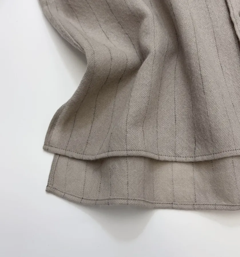 Niche Round-Neck Striped Jacquard Loose Wool Shirt with Wooden Bead Tassel in Taupe, product view 11