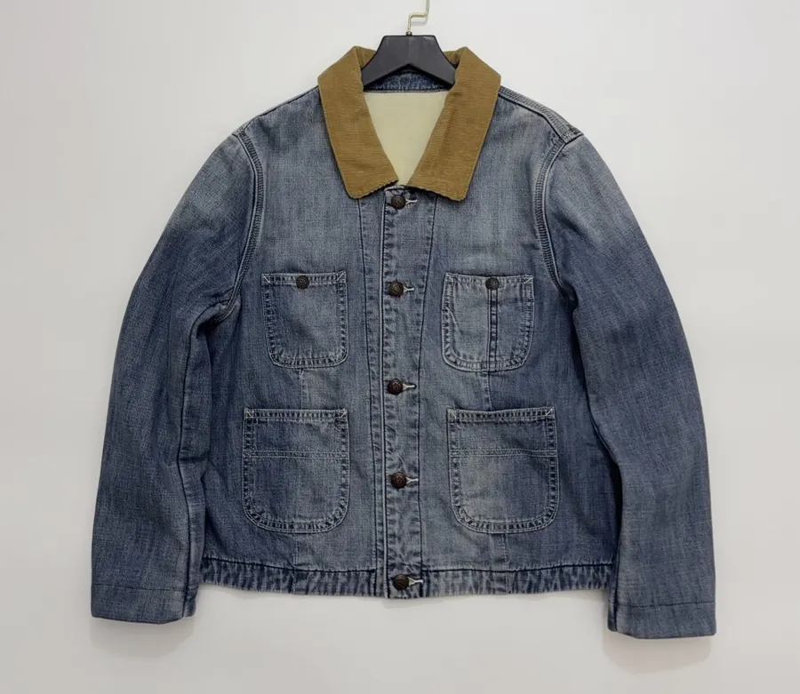 Color-block Collar Double-layer Denim Jacket in Denim Blue, product view 01