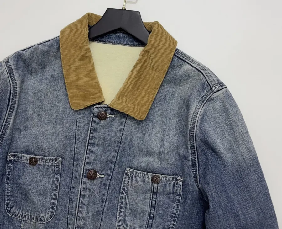 Color-block Collar Double-layer Denim Jacket in Denim Blue, product view 02