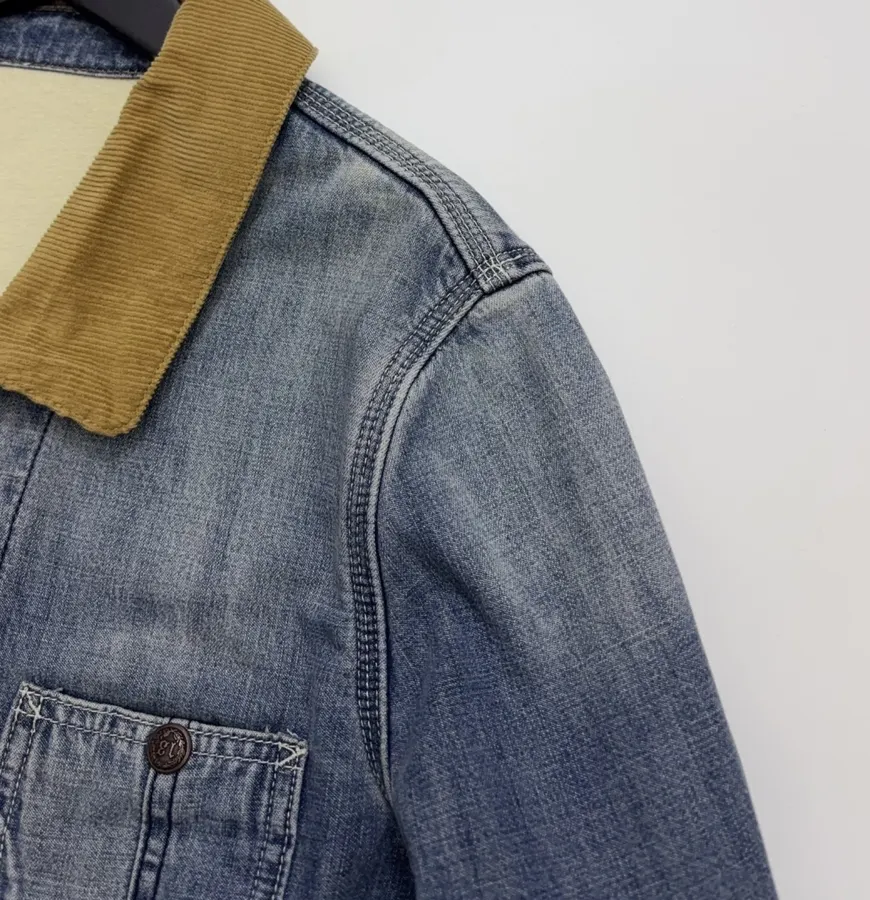 Color-block Collar Double-layer Denim Jacket in Denim Blue, product view 03