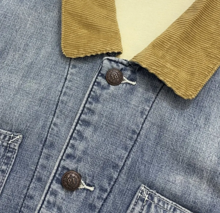 Color-block Collar Double-layer Denim Jacket in Denim Blue, product view 04