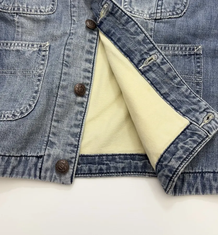 Color-block Collar Double-layer Denim Jacket in Denim Blue, product view 11