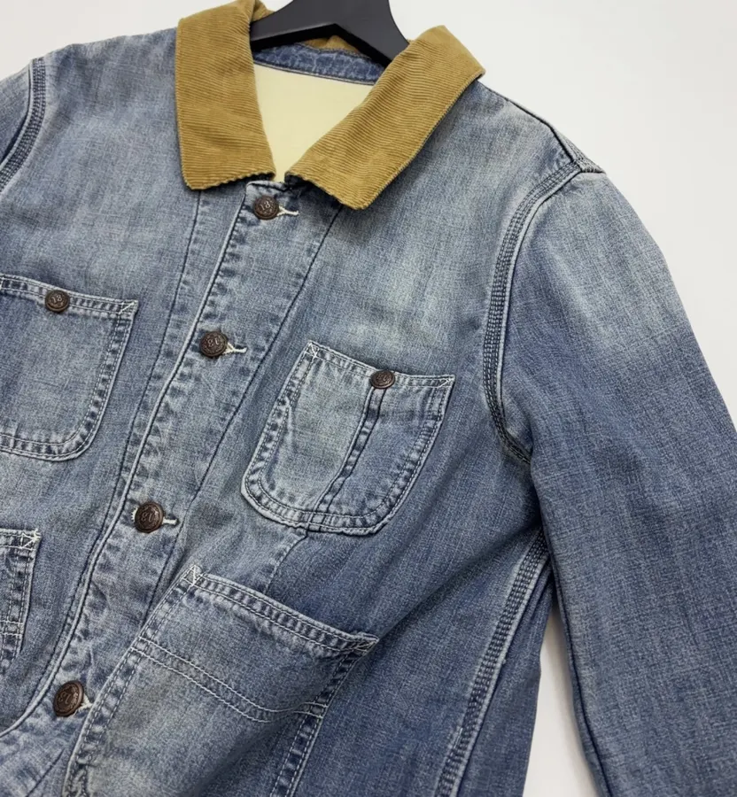 Color-block Collar Double-layer Denim Jacket in Denim Blue, product view 12