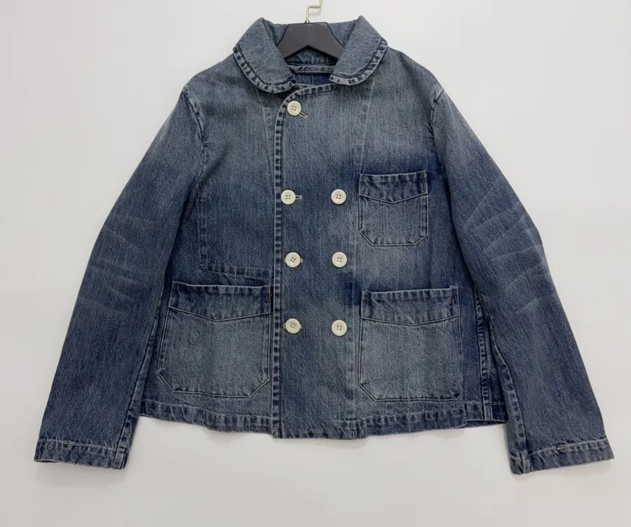 Japanese-style Double-breasted Denim Jacket in Denim Blue, product view 02