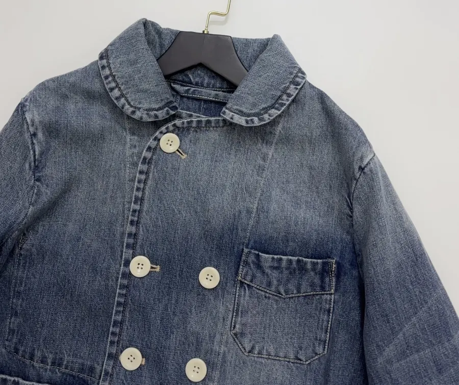 Japanese-style Double-breasted Denim Jacket in Denim Blue, product view 03