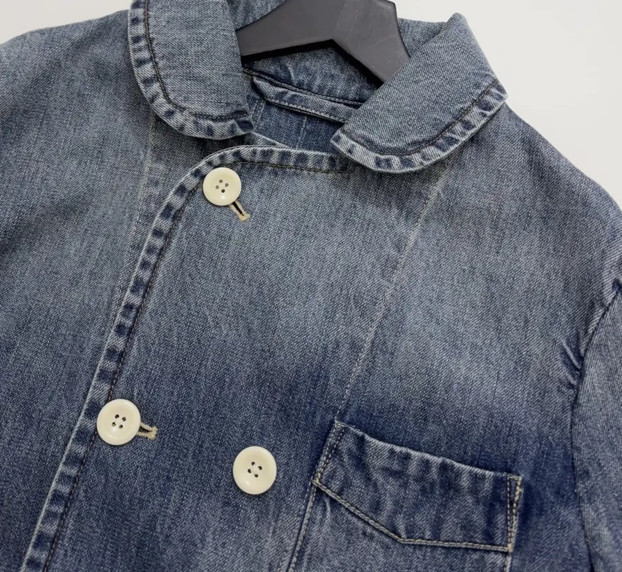 Japanese-style Double-breasted Denim Jacket in Denim Blue, product view 04